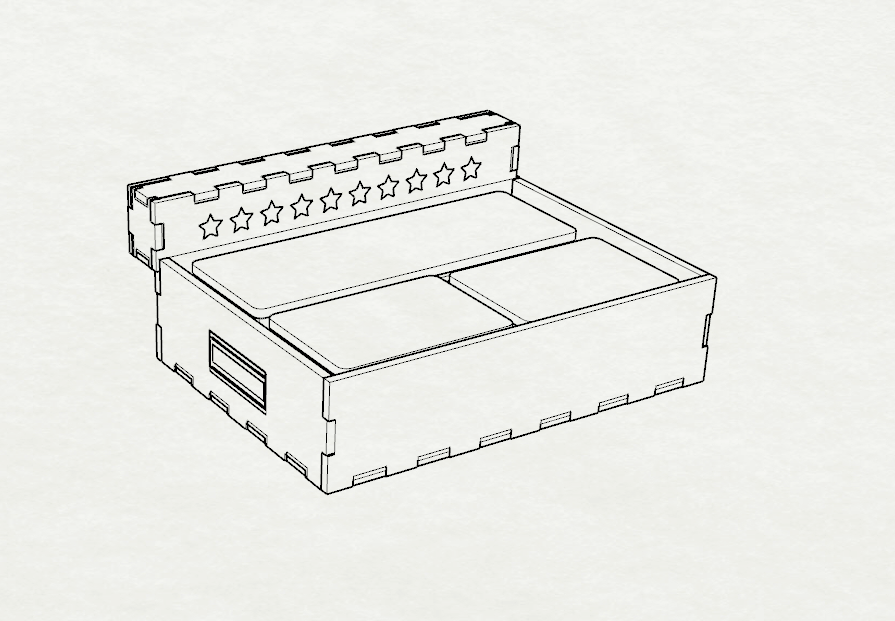Line-drawing rendering of the sectioned eating plate with a star-decorated back panel.